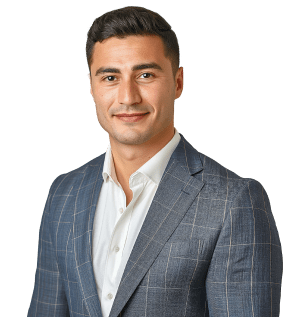 Confident Businessman in Blue Plaid Suit (1) 1