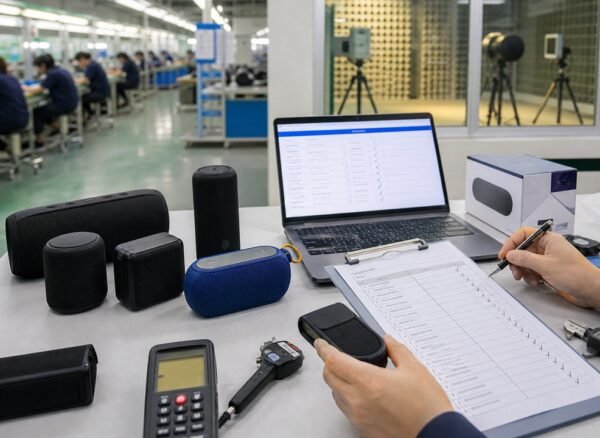 bluetooth-speaker-factory-audit-china Bluetooth speaker samples and factory audit checklist during supplier audit in China