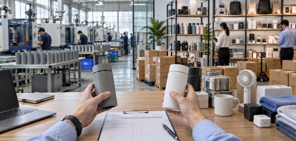 Importer comparing samples between a China production factory and a trading company showroom