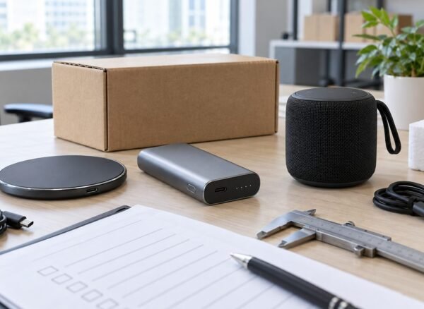Wireless charger, power bank and portable speaker samples reviewed for custom logo sourcing in China