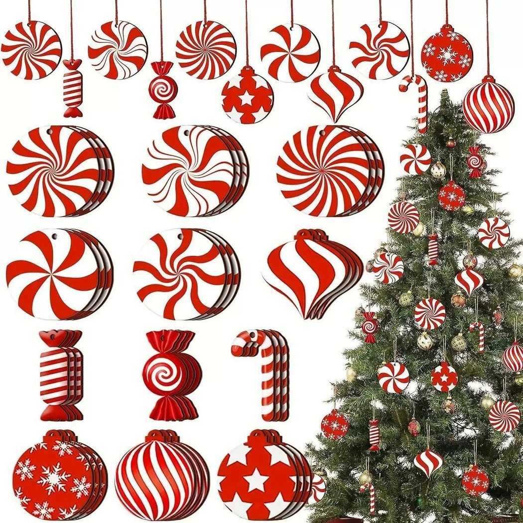 Red and white candy-style Christmas hanging ornament reference designs