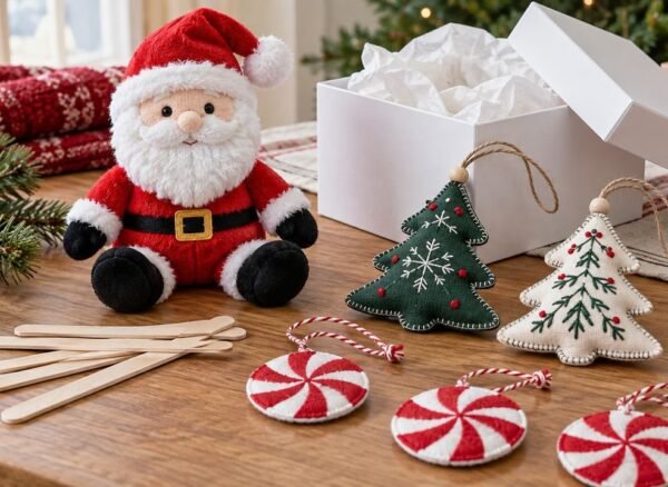 dsc-christmas-promotional-products-featured Illustrative Christmas gift samples with plush toy, wooden stirrers, fabric ornaments and gift packaging